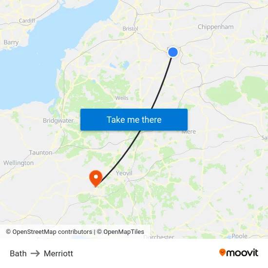 Bath to Merriott map