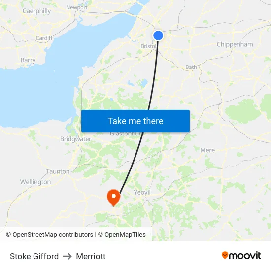 Stoke Gifford to Merriott map
