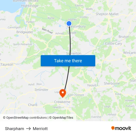 Sharpham to Merriott map