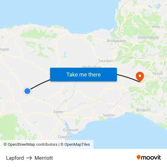Lapford to Merriott map