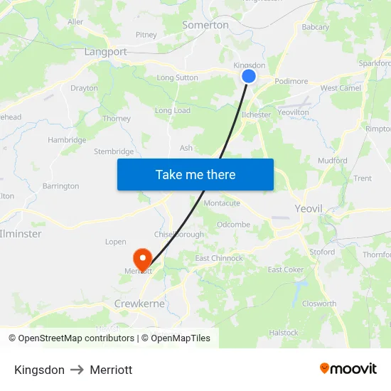 Kingsdon to Merriott map