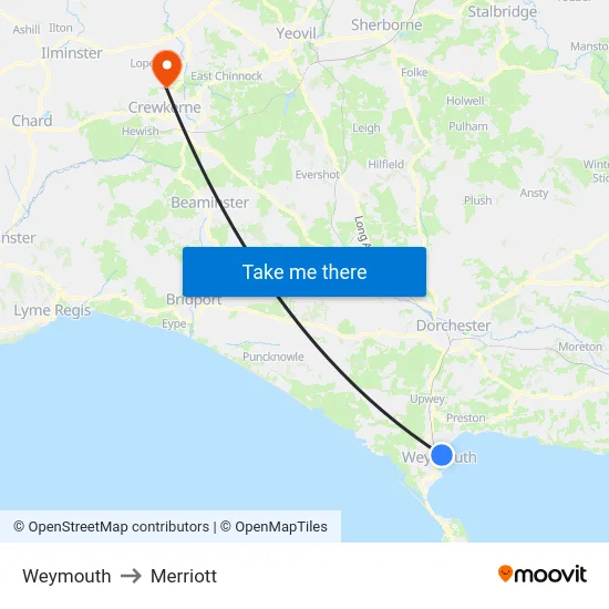 Weymouth to Merriott map