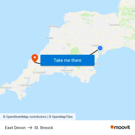 East Devon to St. Breock map