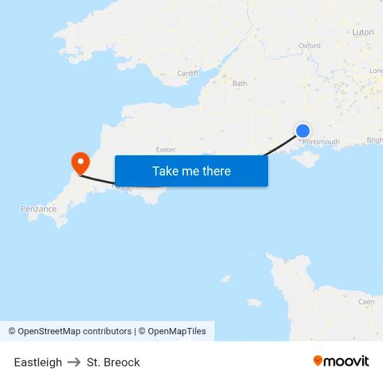 Eastleigh to St. Breock map