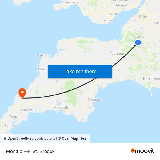 Mendip to St. Breock map