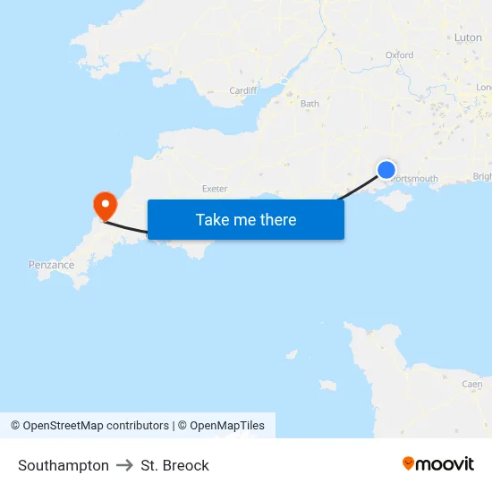Southampton to St. Breock map