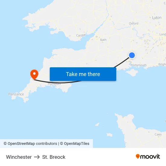 Winchester to St. Breock map