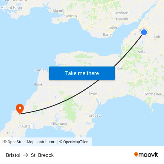 Bristol to St. Breock map