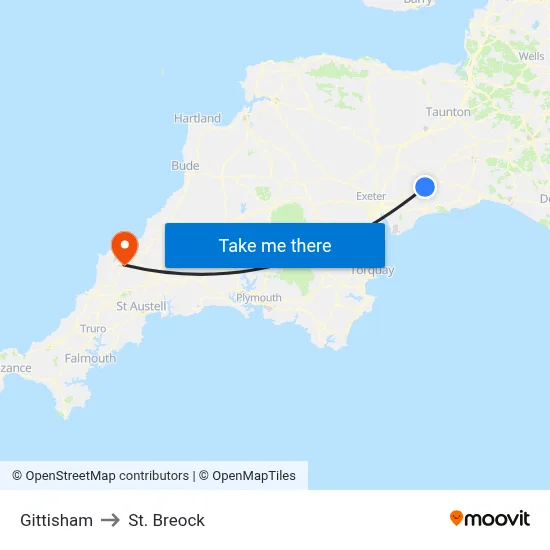Gittisham to St. Breock map