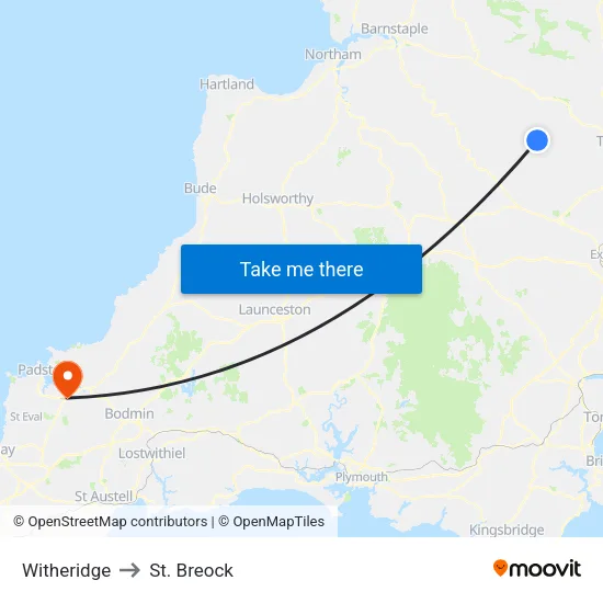 Witheridge to St. Breock map