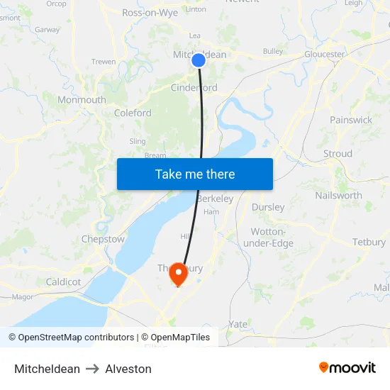 Mitcheldean to Alveston map
