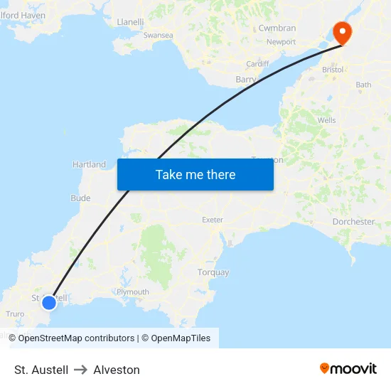 St. Austell to Alveston map