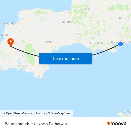 Bournemouth to North Petherwin map
