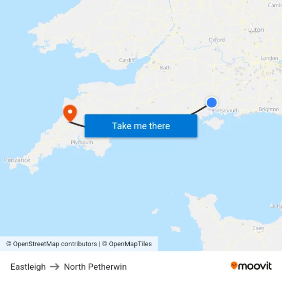 Eastleigh to North Petherwin map
