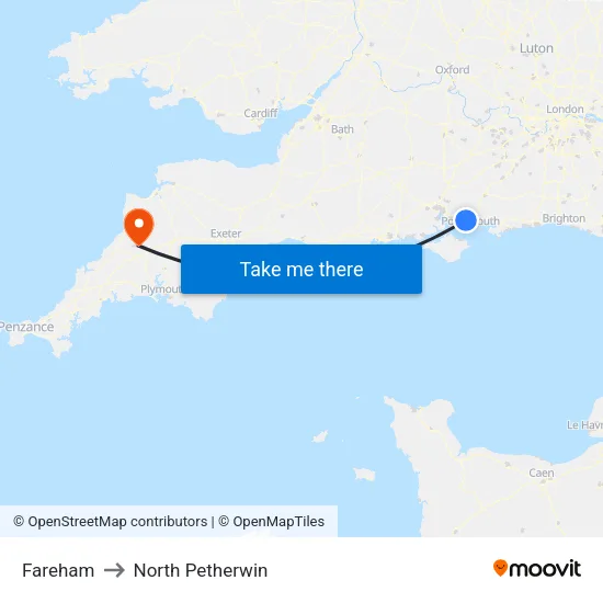 Fareham to North Petherwin map