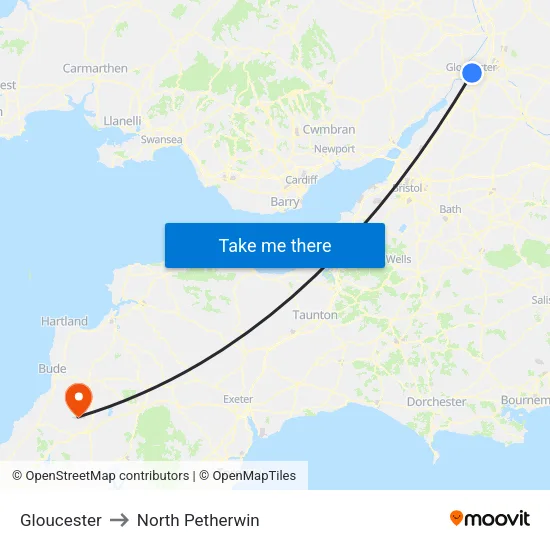 Gloucester to North Petherwin map