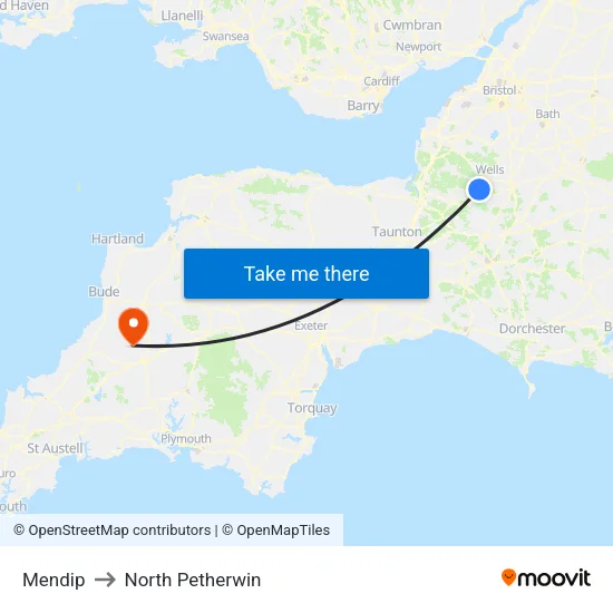 Mendip to North Petherwin map