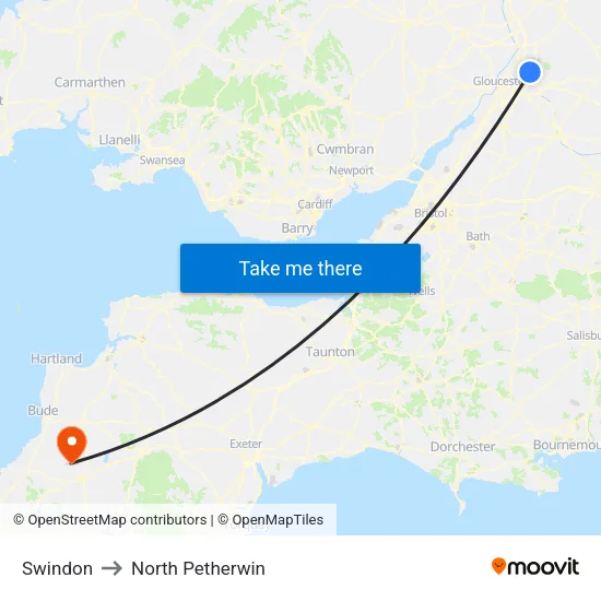 Swindon to North Petherwin map