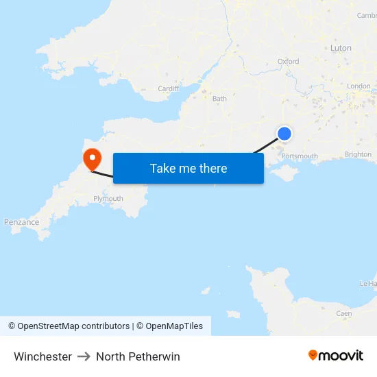 Winchester to North Petherwin map