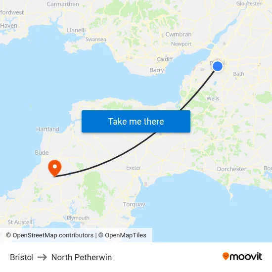 Bristol to North Petherwin map