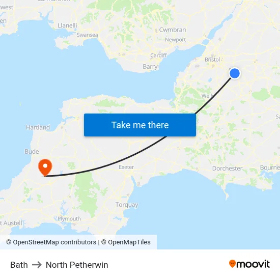 Bath to North Petherwin map