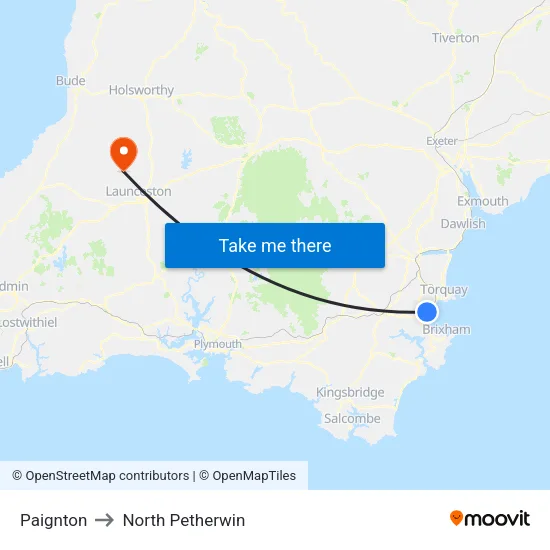 Paignton to North Petherwin map