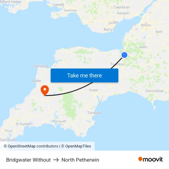 Bridgwater Without to North Petherwin map