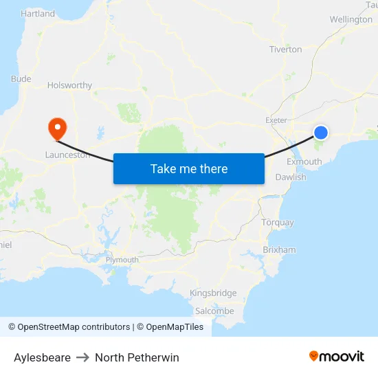 Aylesbeare to North Petherwin map