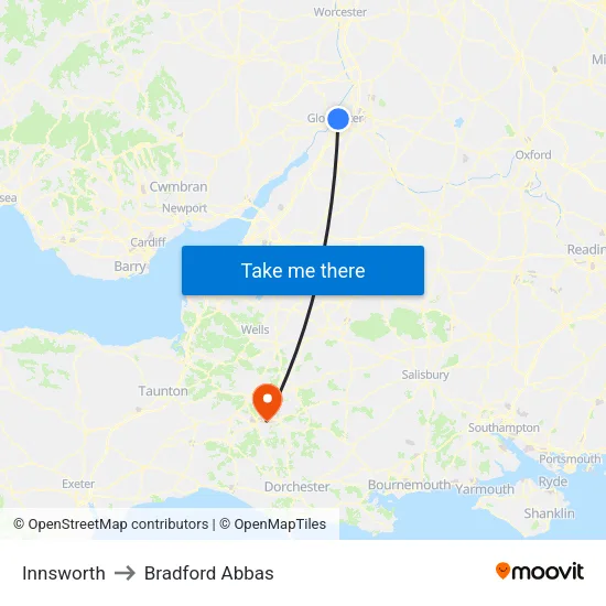 Innsworth to Bradford Abbas map