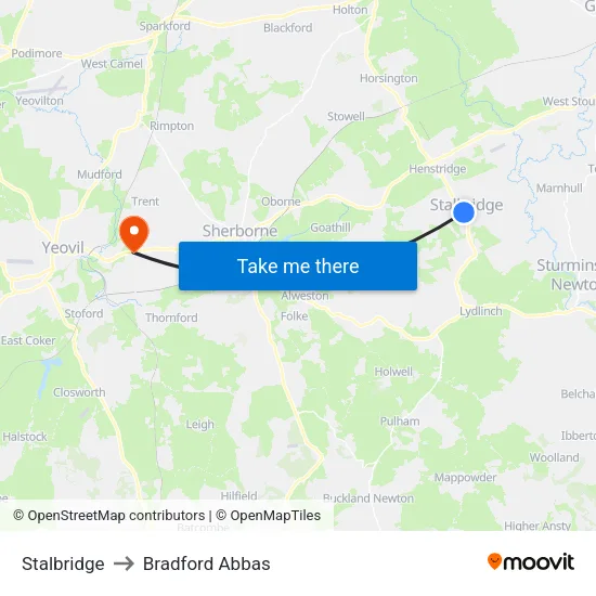 Stalbridge to Bradford Abbas map