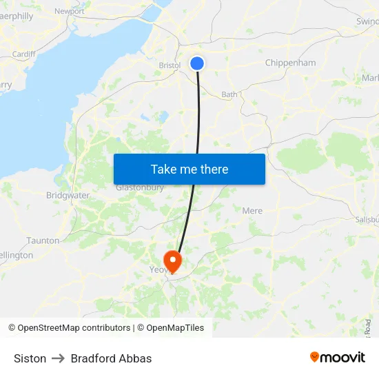 Siston to Bradford Abbas map