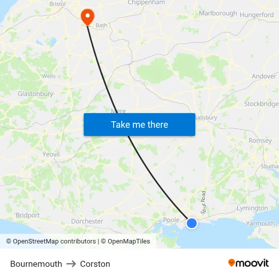 Bournemouth to Corston map