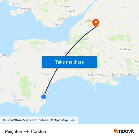 Paignton to Corston map