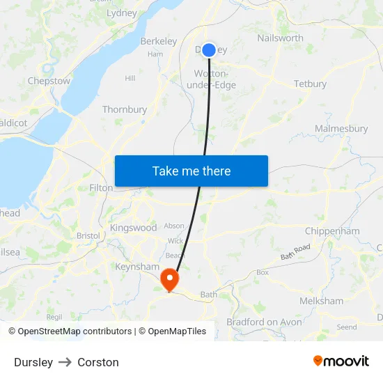 Dursley to Corston map