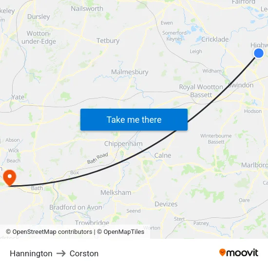 Hannington to Corston map