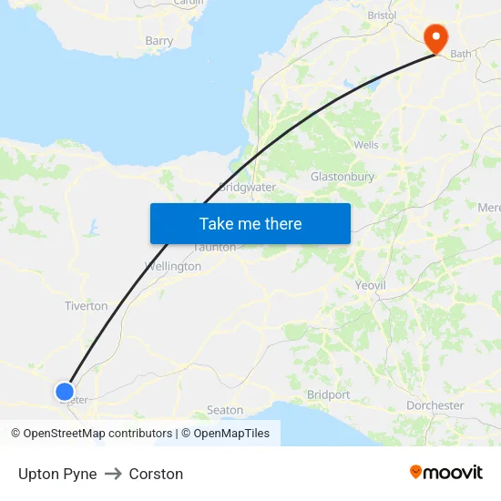 Upton Pyne to Corston map