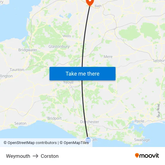 Weymouth to Corston map