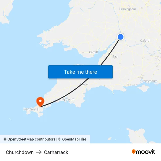 Churchdown to Carharrack map