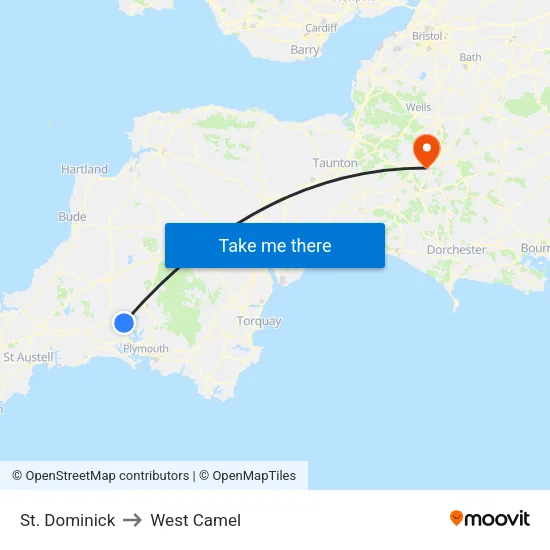 St. Dominick to West Camel map