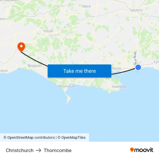 Christchurch to Thorncombe map