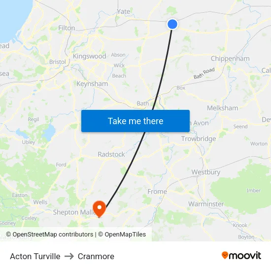 Acton Turville to Cranmore map