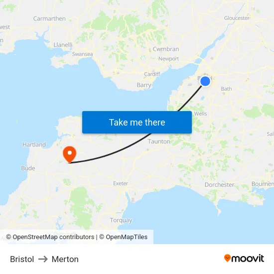 Bristol to Merton map