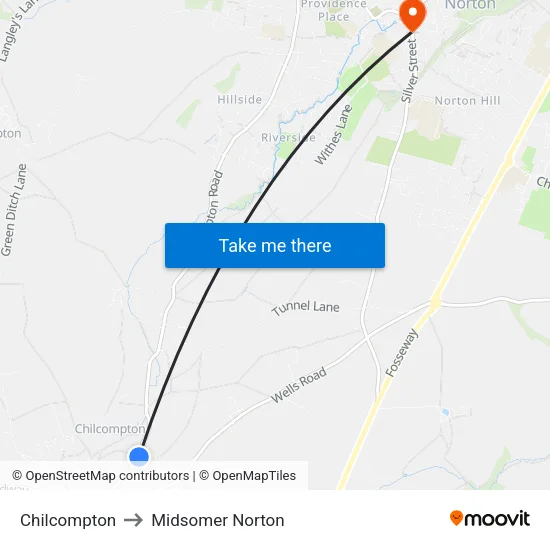 Chilcompton to Midsomer Norton map