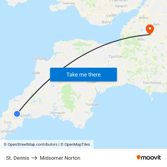 St. Dennis to Midsomer Norton map