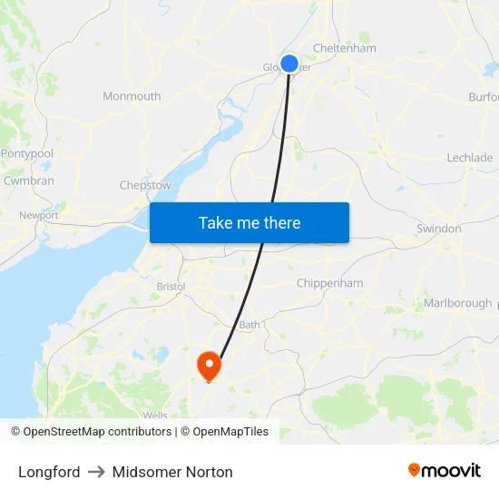 Longford to Midsomer Norton map