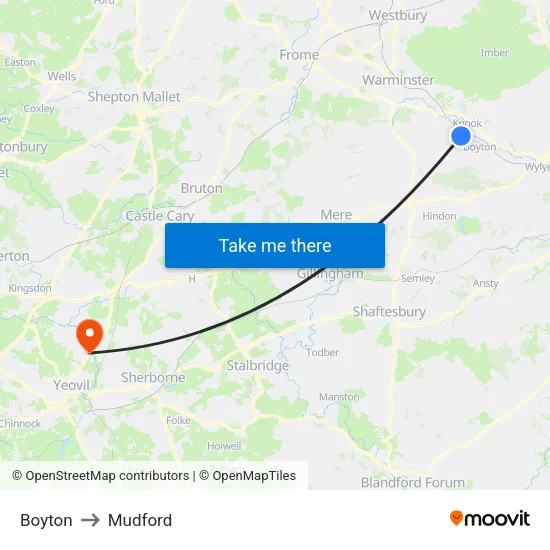 Boyton to Mudford map