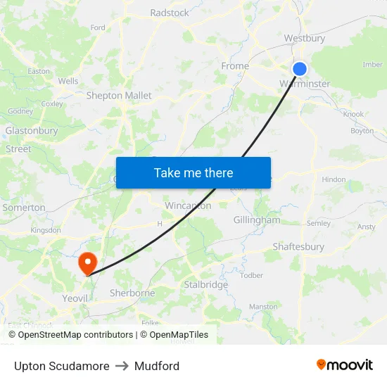 Upton Scudamore to Mudford map