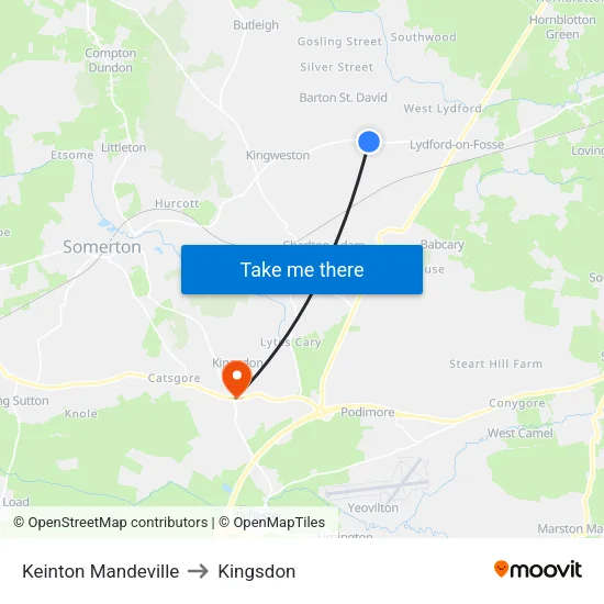 Keinton Mandeville to Kingsdon map