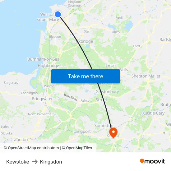 Kewstoke to Kingsdon map