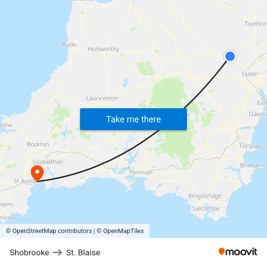 Shobrooke to St. Blaise map